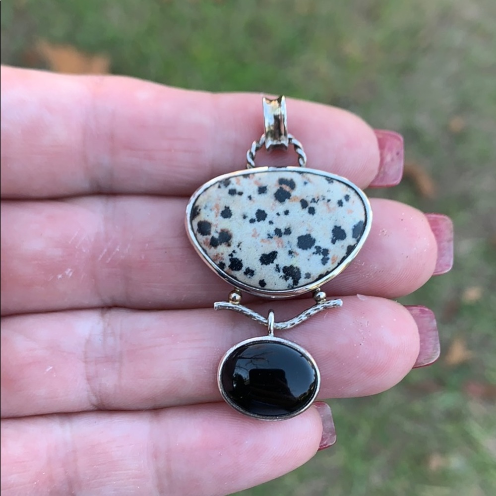 Whitney Kelly Sterling Dalmatian Jasper Pendant - Picture 1 of 16